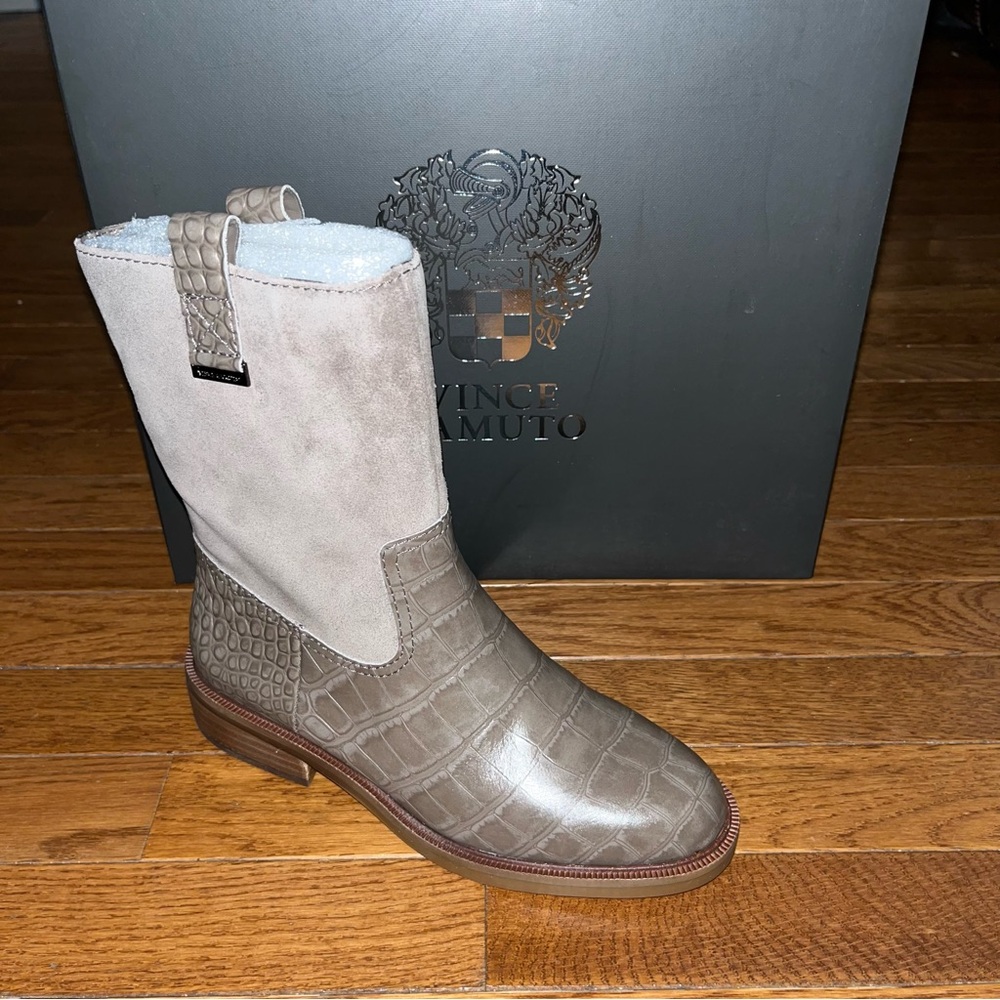 Vince Camuto Gray Croc-Embossed Ankle Boots